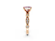Solitaire Engagement Ring Setting for Fancy Pink Radiant Cut Center with Milgrain Bezel Accents and Prong Head in Rose Gold