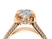 Solitaire Engagement Ring Setting for Cushion Cut Center with Accented Split Shank and Prong Head in Rose Gold