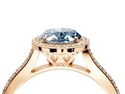 Halo Engagement Ring Setting for Fancy Blue Oval Center with Pave Accents, Heart Basket and Prong Head in Rose Gold