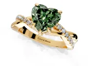 Solitaire Engagement Ring Setting for Fancy Green Heart-Shaped Center with Half-Pave Crossover Band and Prong Head in Yellow Gold