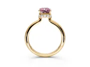 Hidden Halo Engagement Ring Setting for Fancy Pink Radiant Cut Center with Plain Rounded Band and Prong Head in Yellow Gold