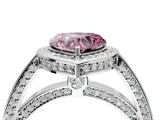Halo Engagement Ring Setting for Fancy Pink Heart-Shaped Center with Framed Halo, Pave Band and Prong Head in Platinum