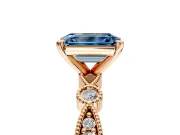 Solitaire Engagement Ring Setting for Fancy Blue Emerald Cut Center with Milgrain Bezel Accents and Prong Head in Rose Gold
