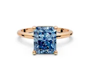 Minimalist Solitaire Engagement Ring Setting for Fancy Blue Radiant Cut Center with Thin Band and Prong Head in Rose Gold