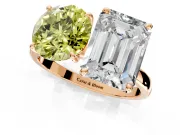 Fancy Yellow Round Cut and Emerald Cut Lab-Grown Diamond Toi et Moi Engagement Ring with Prong-Set Stones in Rose Gold