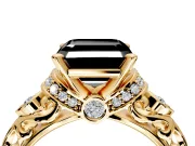 Solitaire Engagement Ring Setting for Fancy Black Asscher Cut Center with Filigree Band and Prong Head in Yellow Gold