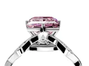Solitaire Engagement Ring Setting for Fancy Pink Princess Cut Center with Accented Twist Band and Leaf Prong Head in Platinum