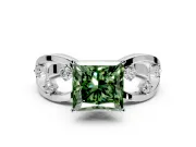 Solitaire Engagement Ring Setting for Fancy Green Princess Cut Center with Criss-Cross Accent Band and Prong Head in Sterling Silver