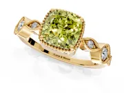 Vintage Station Engagement Ring Setting for Fancy Yellow Cushion Cut Center with Accents and Prong Head in Yellow Gold