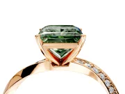 Side Accent Engagement Ring Setting for Fancy Green Princess Cut Center with Accent Shoulders and Prong Head in Rose Gold