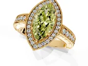 Milgrain Halo Engagement Ring Setting for Fancy Yellow Marquise Center with Pave Band and Prong Head in Yellow Gold