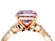 Leaf Motif Engagement Ring Setting for Fancy Pink Asscher Cut Center with Pave Band and Prong Head in Rose Gold