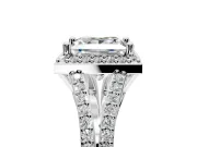 Halo Engagement Ring Setting for Princess Cut Center with Pave Split Shank and Prong Head in Platinum