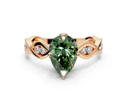 Solitaire Engagement Ring Setting for Fancy Green Pear-Shaped Center with Accented Twist Band and Leaf Prong Head in Rose Gold
