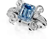 Solitaire Engagement Ring Setting for Fancy Blue Emerald Cut Center with Twisted Band and Scroll Prong Head in Sterling Silver