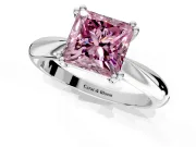 Solitaire Engagement Ring Setting for Fancy Pink Princess Cut Center with Reverse Tapered Band and Prong Head in Platinum