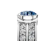 Bezel Engagement Ring Setting for Fancy Blue Round Cut Center with Wide Channel-Set Band and Bezel Head in Sterling Silver
