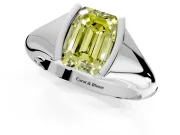 Tension Engagement Ring Setting for Fancy Yellow Emerald Cut Center with Wide Tapered Band and Tension Head in Platinum