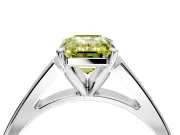 Solitaire Engagement Ring Setting for Fancy Yellow Emerald Cut Center with Tapered Split Shoulders and Prong Head in Platinum