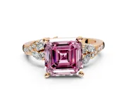 Solitaire Engagement Ring Setting for Fancy Pink Asscher Cut Center with Marquise Accent Twist Band and Prong Head in Rose Gold