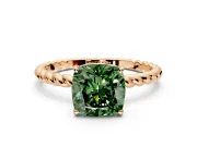Solitaire Engagement Ring Setting for Fancy Green Cushion Cut Center with Plain Twisted Rope Band and Prong Head in Rose Gold