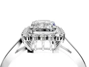 Starburst Halo Engagement Ring Setting for Emerald Cut Center with Flat Cathedral Band and Prong Head in Platinum