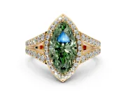 Halo Engagement Ring Setting for Fancy Green Marquise Center with Narrow Pave Split Shank and Prong Head in Yellow Gold