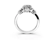 Floral Engagement Ring Setting for Heart-Shaped Center with Marquise Cluster Shoulders and Prong Head in White Gold