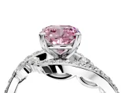 Solitaire Engagement Ring Setting for Fancy Pink Cushion Cut Center with Filigree Band and Prong Head in White Gold