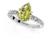 Solitaire Engagement Ring Setting for Fancy Yellow Pear-Shaped Center with Fine Pave Band and Claw Prong Head in Sterling Silver
