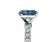 Open Basket Engagement Ring Setting for Fancy Blue Emerald Cut Center with Pave Band and Prong Head in Platinum