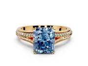 Solitaire Engagement Ring Setting for Fancy Blue Radiant Cut Center with Pave Rail Split Shank and Prong Head in Yellow Gold