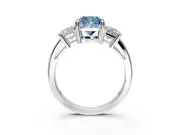 3 Stone Engagement Ring Setting for Fancy Blue Cushion Cut Center with Matching Side Accents and Prong Head in Sterling Silver