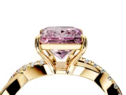 Crossover Engagement Ring Setting for Fancy Pink Princess Cut Center with Pave and Plain Strands and Prong Head in Yellow Gold