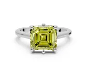Solitaire Engagement Ring Setting for Fancy Yellow Asscher Cut Center with Cathedral Band and Prong Head in Sterling Silver