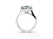 Single Halo Engagement Ring Setting for Fancy Blue Marquise Center with Corner Claws, Plain Band and Prong Head in Platinum