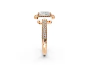 Milgrain Halo Engagement Ring Setting for Radiant Cut Center with Three-Sided Pave Band and Prong Head in Rose Gold