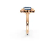 Cluster Halo Engagement Ring Setting for Fancy Blue Asscher Cut Center with Milgrain Bezel Accents and Prong Head in Rose Gold