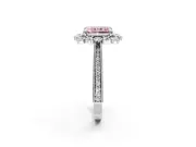 Milgrain Halo Engagement Ring Setting for Fancy Pink Radiant Cut Center with Bezel Point Accents and Prong Head in White Gold