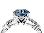 Bar-Set Engagement Ring Setting for Fancy Blue Round Cut Center with Tapered Baguette Accents and Prong Head in White Gold