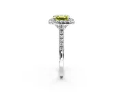 Halo Engagement Ring Setting for Fancy Yellow Asscher Cut Center with Raised Halo, Pave Band and Prong Head in Platinum