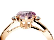 3 Stone Engagement Ring Setting for Fancy Pink Heart-Shaped Center with Low-Set Round Cut Accents and Prong Head in Rose Gold
