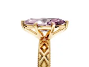 Solitaire Engagement Ring Setting for Fancy Pink Marquise Center with Milgrain X Pattern Band and Prong Head in Yellow Gold