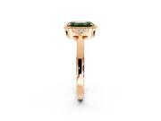 Cluster Engagement Ring Setting for Fancy Green Emerald Cut Center with Milgrain Shoulder Clusters and Prong Head in Rose Gold