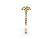 Halo Engagement Ring Setting for Fancy Yellow Round Cut Center with Full Pave Band and Prong Head in Rose Gold