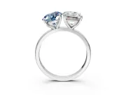 Fancy Blue Round Cut and Emerald Cut Lab-Grown Diamond Toi et Moi Engagement Ring with Prong-Set Stones in Sterling Silver