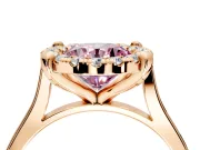 Single Halo Engagement Ring Setting for Fancy Pink Round Cut Center with Corner Claws, Plain Band and Prong Head in Rose Gold