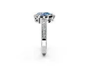 Milgrain Halo Engagement Ring Setting for Fancy Blue Pear-Shaped Center with Wide Pave Band and Prong Head in White Gold