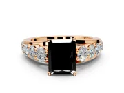 Solitaire Engagement Ring Setting for Fancy Black Radiant Cut Center with Graduated Shared Prongs and Prong Head in Rose Gold