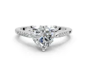 Solitaire Engagement Ring Setting for Heart-Shaped Center with Channel Accents and Prong Head in Sterling Silver